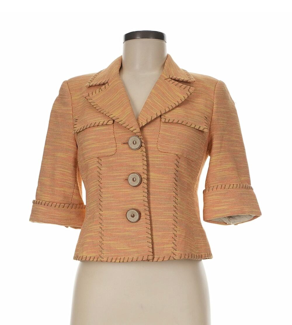 🍑 Worth Cropped Woven Jacket Whipstitch Trim | 6 | Peach